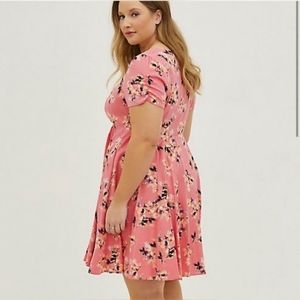 SOLD - Torrid 2x Pink Floral Fit and Flare Dress. NWT